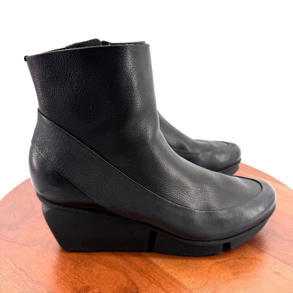 Trippen Wedge Platform Ankle Boots Black Leather Germany Women EU42/US 10.5-11